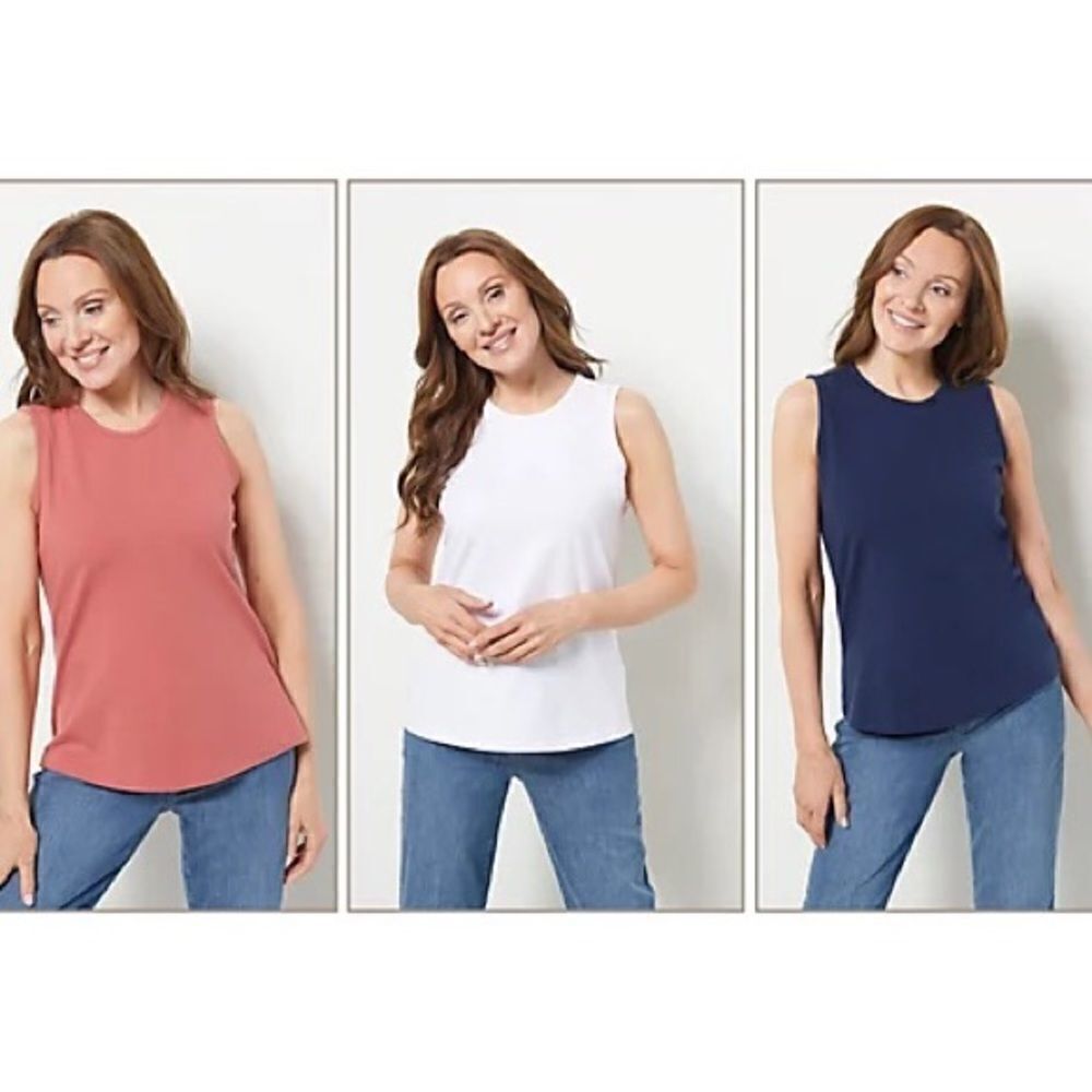 Denim & Co. Round Neck 3 Pack Cotton Tank Tops